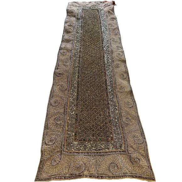 Vtg Handmade Heavily Embellished Beaded Sequin Embroidered Table Runner  Read - Picture 1 of 16